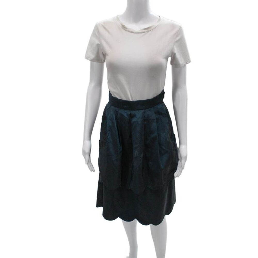 Lela Rose Women Pleated Blue Silk Knee Length Skirt Size 4